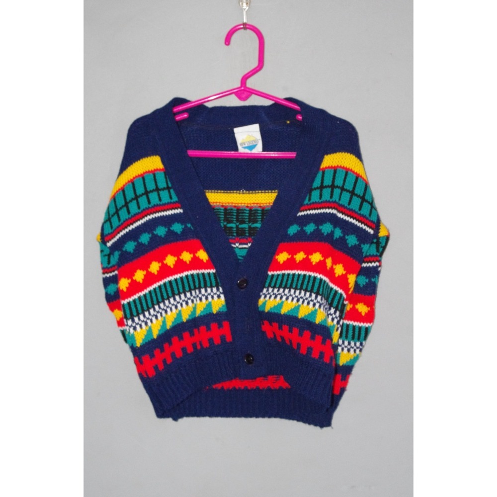 Vintage Boys Sweater New Legends Geometric Primary Colors 80s EUC USA 4‎